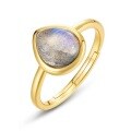 wholesale S925 gold-plated silver, Japanese new fashionable and simple teardrop-shaped natural labradorite ring for women, versatile and trendy-0-5