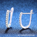 S925 Silver Moissanite Retro Single-Row Full-Diamond U-Shaped Hoop Earrings Wholesale-0-0