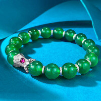 wholesale S925 Silver Inlaid Jade Agate Chalcedony Comparable to Yang Green Jadeite Bracelet Chinese Style Bracelet New Chinese Style Live Broadcast Drop Shipping-B108 Chrysoprase Bracelet 925 Silver