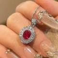 wholesale S925 silver jewelry red ruby 9*11 necklace women's collarbone chain vintage style pendant-0-0