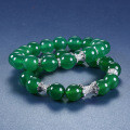 S925 Sterling Silver 10MM Natural Green Chalcedony Buddha Bead Ruyi Pendant Necklace-0-3