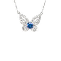 wholesale S925 Sterling Silver 1ct Moissanite Butterfly Pendant Necklace with Full Diamond Accents, Unique Design for Cross-Border Hot Sales-1 carat (sky blue moissanite) necklace 925 silver
