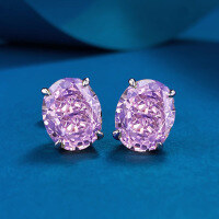 wholesale S925 Sterling Silver New High Carbon Diamond Ice Flower Cut Stud Earrings Oval 8*10 Prong Setting Minimalist-E060 Pink 925 Silver