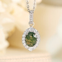 wholesale Custom 925 Silver Moss Agate Versatile Neo-Chinese Necklace, Horse-Face Skirt Accessory, Cheongsam Ornament-Ring 925 silver