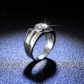 Platinum-Plated S925 Sterling Silver High-Carbon Moissanite Men's Wedding Ring-0-0