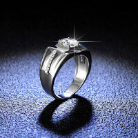 Platinum-Plated S925 Sterling Silver High-Carbon Moissanite Men's Wedding Ring-1 carat (D color moissanite)  21 yards
