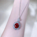 wholesale Metal: 925 Sterling Silver Zhu Zhifan New Simulated Pigeon Blood Red 10*12mm Oval Necklace for Women, Classic and Simple Fashion Style-0-3