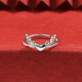 wholesale S925 Sterling Silver Ins Style New Deer Ring for Women, Minimalist Heart-Shaped Antlers, Niche and Versatile Wholesale Ring-0-5