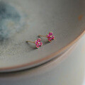 wholesale 9K gold new rose pink small flower red ruby-colored cubic zirconia cute little flower earrings for women-0-2
