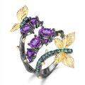 wholesale S925 Silver Natural Amethyst Ring, Secret Garden Series Designer Ring with Natural Butterfly Design-0-0
