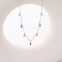 wholesale S925 Sterling Silver Geometric Square Necklace For Women,ins-A2582-Golden Blue Square 925 Silver