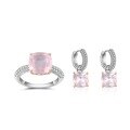 wholesale S925 Sterling Silver Vintage Square Gem Set Natural Rose Quartz Earrings Aqua Chalcedony Red Agate Jewelry-0-2