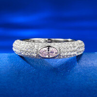 wholesale S925 Silver Moojing Jewelry New Style Pink Diamond 3*5mm Oval Ring for Women, Luxurious Full Diamond Fashion Versatile Daily Wear-R760 Pink Diamond No. 5
