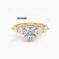 wholesale S925 Sterling Gold Plated Moissanite 1 Carat Heart Shape Engagement Ring with Certificate Cross-Border-0-9