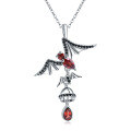 wholesale S925 Sterling Silver Dark Series Designer Necklace Pendant with Bat Design Inlaid with Natural Garnet-0-4