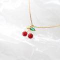 wholesale S925 Silver Nalan Fresh and Sweet Cherry Necklace, Forest-style Minimalist Full Diamond Design Fashion Collarbone Chain D5452-0-3