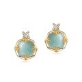 wholesale 925 Silver Metal Material, Japanese and Korean New Light Luxury Style Amazonite Stud Earrings, Small Retro Fashionable White Crystal Earrings for Wholesale-0-4