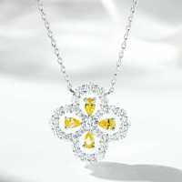 925 Silver Four-Leaf Clover Necklace Women's Red Gangyu Full Diamond High-End Craftsmanship Clavicle Chain-Yellow Diamond  925 Silver