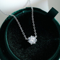 925 Sterling Silver 1-Carat Moissanite Snowflake Pendant Necklace-1-carat necklace (zircon)  925 silver
