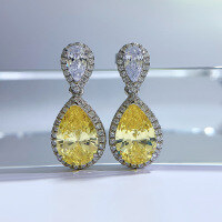 wholesale Sterling Silver New 8*12 Pear Drop Earrings Ins Long Ear Jewelry-E219 Yellow Diamond 925 Silver