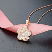 wholesale 925 Sterling Silver Full Zircon Butterfly Flower Necklace for Women, Minimalist and Versatile Small Luxury Elegant Collarbone Chain High-End Pendant-Rose gold single pendant 925 silver