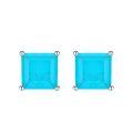 wholesale S925 Silver Simulated Synthetic Paraiba Earrings with Simulated Emerald for Women, Square-Cut Stud Earrings, Simple and Unique-0-4