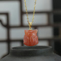 wholesale 18K Gold Vermeil South Red Agate Ancient Chinese Style Necklace Peach Blossom Romance Jewelry Fox Nine-Tailed Fox Pendant Pendant for Women-0-2