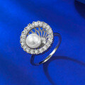 wholesale S925 silver new natural pearl ring for women, wealth-gathering treasure basin with dynamic pearl-0-2
