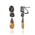 wholesale S925 Silver Designer Natural Smoky Quartz Earrings, Vintage Style High-End Design with Colored Gemstone Ear Studs and Drops-0-0