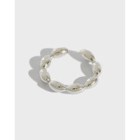 wholesale S925 Sterling Silver Geometric Oval Bead Open Ring for Women, Korean Style Student Jewelry, INS Fashion-Plain silver [No. 14/Adjustable] &gt; Opening adjustable