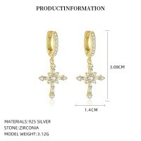 wholesale S925 Sterling Silver Super Sparkly Zirconia Cross Necklace Set With Matching Earrings,-E5051_White Zirconium_18K Yellow Plated_Pair 925 Silver