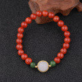 wholesale 925 Silver Gold-Plated New Chinese Style Birth Year Red Agate Bead Bracelet for Women with Hetian White Jade and Green Jade Beads-0-2
