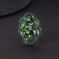 wholesale S925 Sterling Silver Luxury Diopside Ring Set with Natural Amethyst and Green Chalcedony, Vintage Style Jewelry-Natural Diopside Ring  US Size 7 (Domestic Size 15)