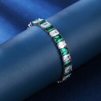 wholesale 925 Silver Emerald Zircon Bracelet for Women, Exquisite Craftsmanship Cross-Border Live Streaming Hit from Panyu Factory-Customizable color