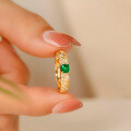 wholesale S925 sterling silver vintage brushed emerald ring for women, small and luxurious, high-end-0-4