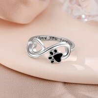 wholesale 925 Sterling Silver Temu Amazon Cross-Border Bestseller Women's Infinite Ring, Popular in Europe and America, Featuring Love Heart, Puppy, and Cat Paw Designs-Platinum US No. 9#