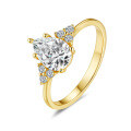 18K Gold Plated S925 Silver Moissanite Pear-shaped Halo Ring-0-3