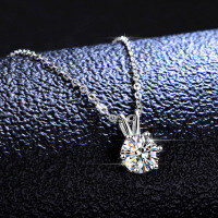 S925 Silver Moissanite Pendant Necklace for Women, Six-Claw Setting, Live Stream Drop Shipping-1-carat necklace (set with cubic zirconia)  925 silver