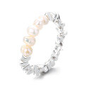 wholesale S925 Sterling Silver Irregular Broken Silver Bead Elastic Spliced Pearl Ring Light Luxury Internet Famous Style Hot Selling Band-0-4