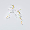 wholesale S925 silver, acrylic glitter fishtail, gold-plated lines, long earrings, elegant accessory M01072-0-1