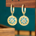 wholesale Metal material, BFIRST Silver Luck Collection original design turquoise retro chrysanthemum pattern ear stud gift, new Chinese-style earrings for women wholesale-0-2