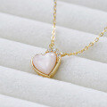 wholesale S925 Silver Plated 14K Gold Three-Dimensional Heart-Shaped Pink Shell and White Zircon Necklace in Japanese Niche Sweet Style-0-3