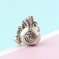wholesale Antique silver S999 matte women's vintage Fu character pouch pendant with tassel, handcrafted DIY necklace chain for sweaters-0-5