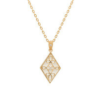 wholesale S925 gold-plated metal material, Dunli lightweight luxury retro geometric necklace, openwork window pattern enamel collarbone chain, women'spendant-White Geometric Enamel Necklace 925 Silver