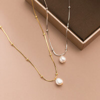 wholesale S925 Sterling Silver Baroque Pearl Necklace Minimalist Niche High-End Spacer Bead Snake Chain Collarbone Chain Y00145-S925 silver necklace silver 925 silver