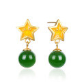 wholesale S925 Sterling Silver New Chinese Style National Trend Five-Pointed Star Stud Earrings, Niche Design, Imitation Jade Earrings, Factory Direct-0-4