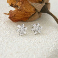 wholesale Sterling Silver S999 Snowflake Inlaid Stone Ear Studs for Women, Minimalist and Fashionable, Niche and Exquisite, Ear Piercing Friendly, Versatile Earrings-Pure silver earrings