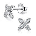wholesale S925 Sterling Silver Plated with K Gold Cross Earrings for Women, Featuring Moissanite, Minimalist Geometric X-Shape Exquisite Earrings-0-4
