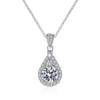 Sterling Silver Pendant 1ct Moissanite Necklace Women's Fashion Pear Drop-[Super Sparkling Zircon] 1 Carat Necklace  925 Silver