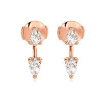 18K Gold Plated Moissanite Customizable Stackable Ear Climber Earrings-Rose gold  Moissanite 1ct + 1ct
